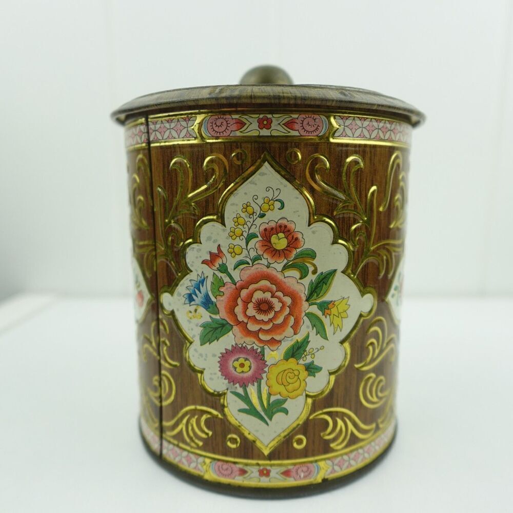 Daher English Vintage Lidded Tin Container Embossed Floral Decor - Picture 4 of 11